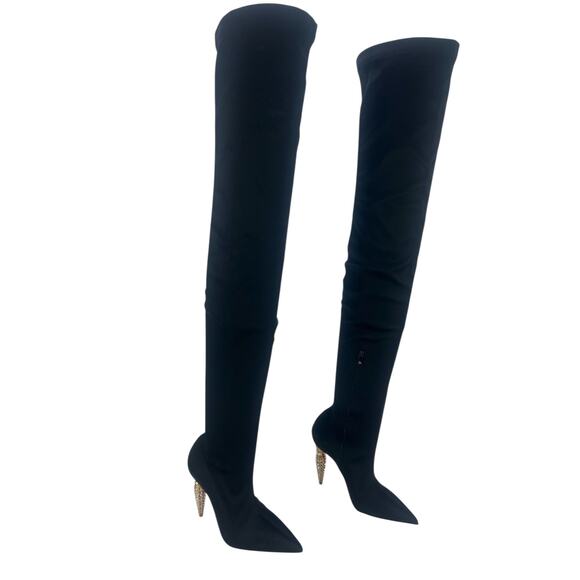 Christian Louboutin Black Lipstrass Botta Alta Satin Thigh Boots 100 - Picture 4 of 16